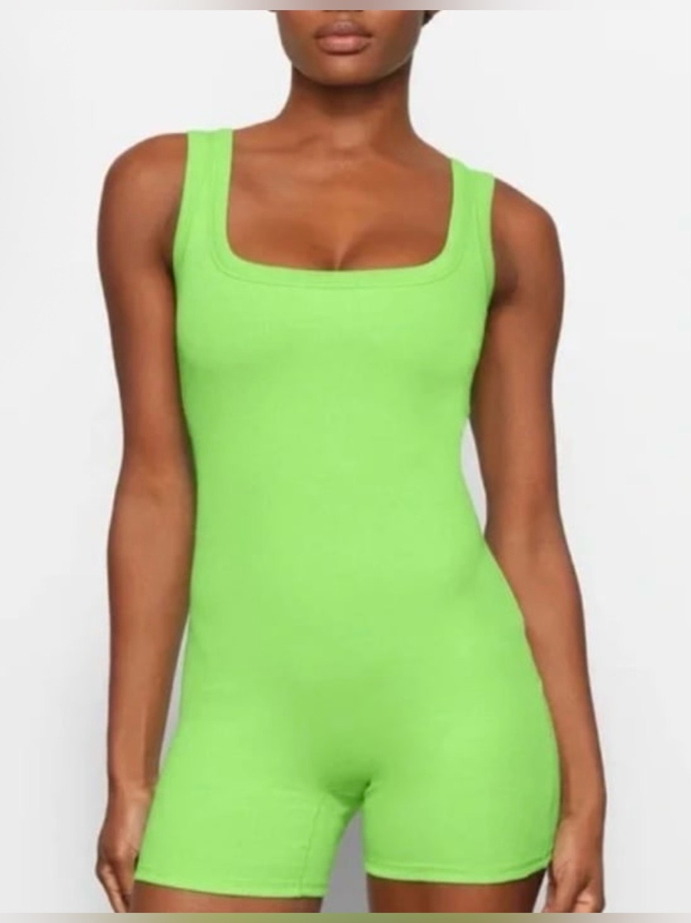 Skims Neon Green Soft Rib Romper Onesie 4X Plus Size Rare Htf